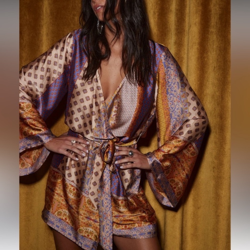 12th Tribe Gold Standard Multicolored Kimono Dress, Small